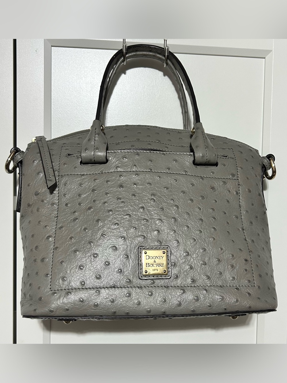 Dooney & Bourke Gray Ostrich-Embossed Leather Top-Handle Satchel